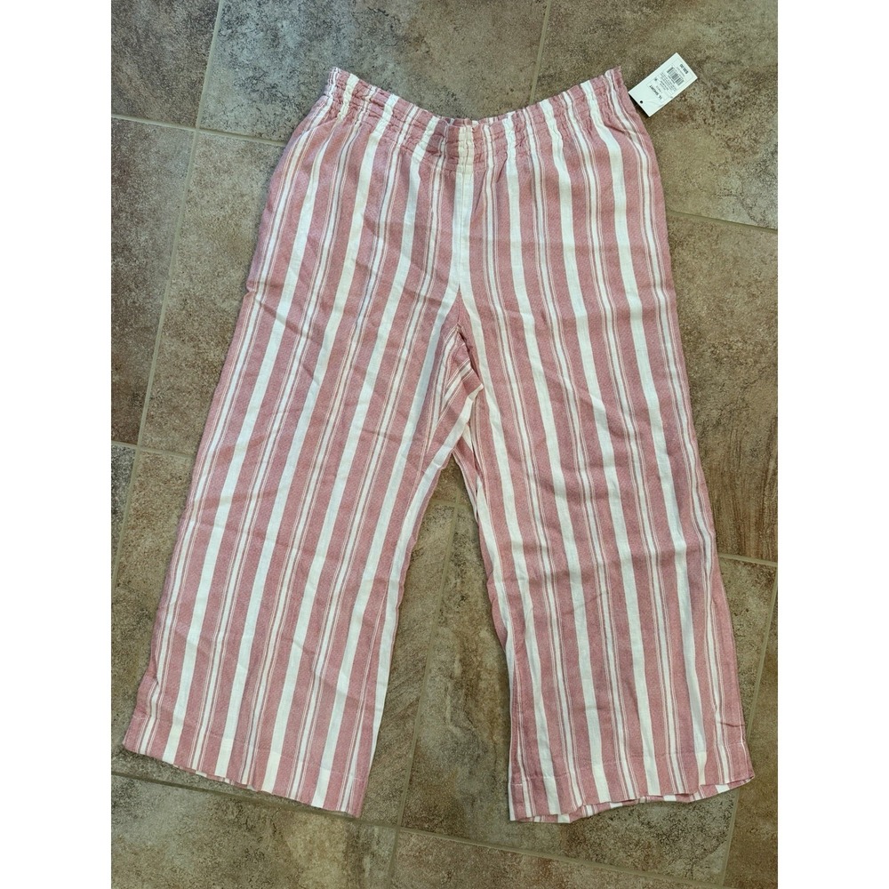 A New Day Women's Linen Wide Leg Pull-On Pants ~ Red/White Striped Size XL NWT